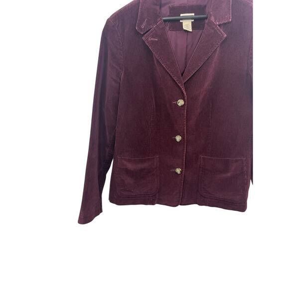 LLBean Women's 14 Reg Burgundy Corduroy Pocket Notch Collar Blazer Jacket Preppy - Picture 4 of 9